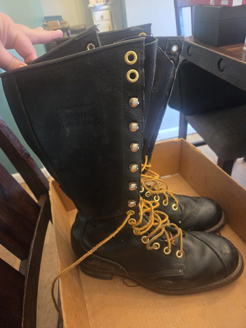 Harley Davidson. Black Leather Lace-Up Logger Boots.